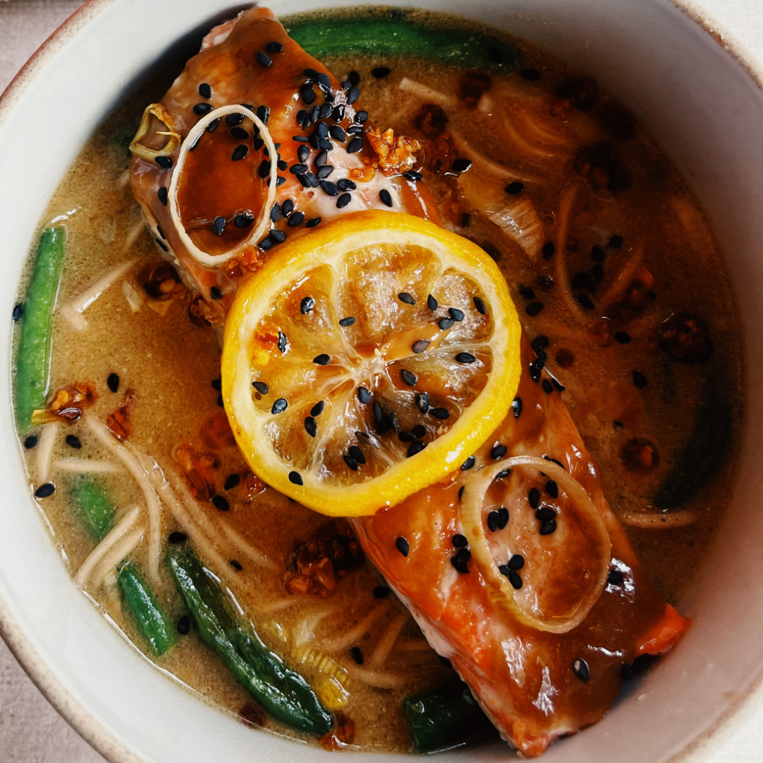 Salmon Soba Noodle Soup with Roasted Lemon Wild For Salmon