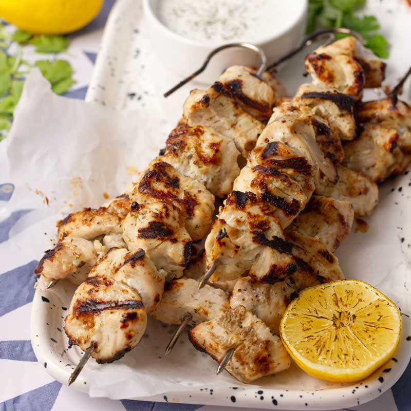 Low FODMAP Mediterranean Chicken Skewers with Tzatziki Sauce